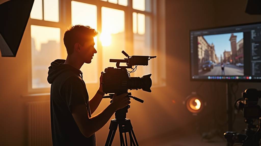 Équipe de production audiovisuelle travaillant ensemble sur un projet créatif