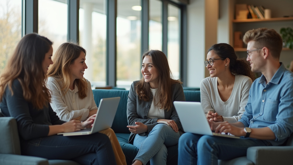Salle de cours moderne de l'ÉSTIAM avec des étudiants travaillant sur des ordinateurs