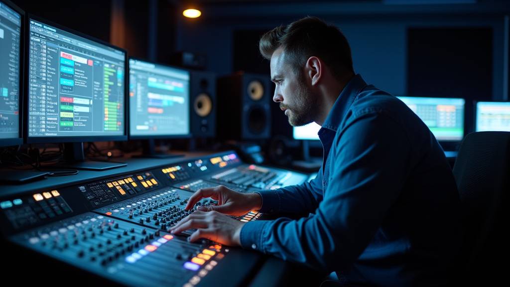 Technicien audiovisuel en intervention sur un plateau de télévision en direct