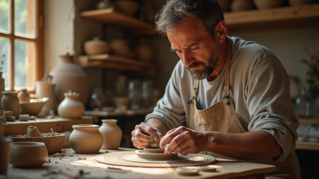 Bureau d'artisan travaillant sur des plans de création d'entreprise artisanale
